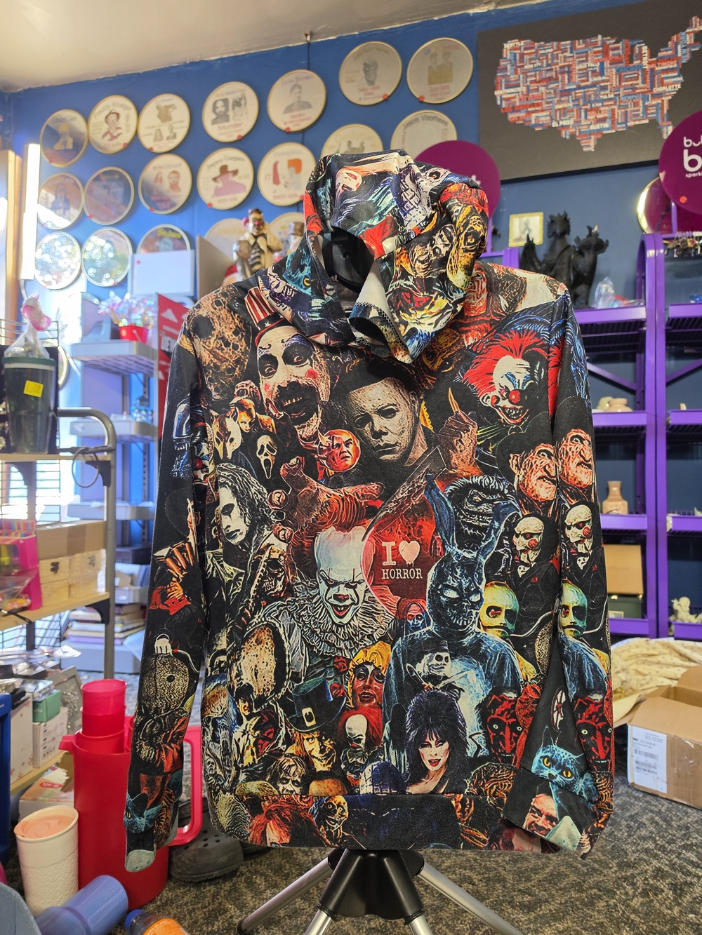 I Love Horror Multicolor Graphic Hoodie Jacket - Women